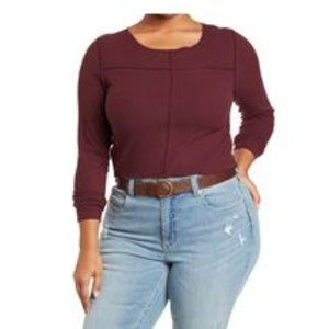 Abound - Boxy Ribbed Long Sleeve Top in Burgundy, 3X